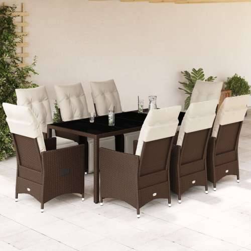 9-dijelni vrtni bistro set od poliratana s jastucima smeđi - 190 x 90 x 75 cm 8 Cijena