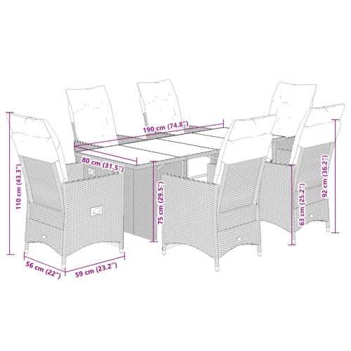 7-dijelni vrtni bistro set od poliratana s jastucima bež - 190 x 80 x 75 cm 6 Cijena