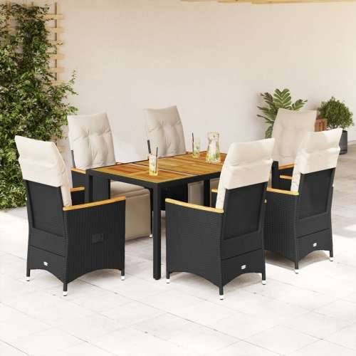 7-dijelni vrtni bistro set od poliratana s jastucima crni - Krema 150 x 90 x 75 cm 6 Cijena
