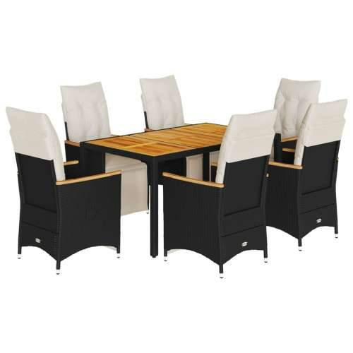 7-dijelni vrtni bistro set od poliratana s jastucima crni - Krema 150 x 90 x 75 cm 6 Cijena
