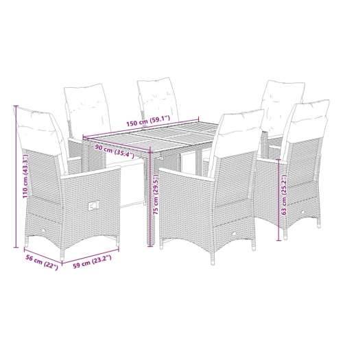 7-dijelni vrtni bistro set od poliratana s jastucima crni - Krema 150 x 90 x 75 cm 6 Cijena