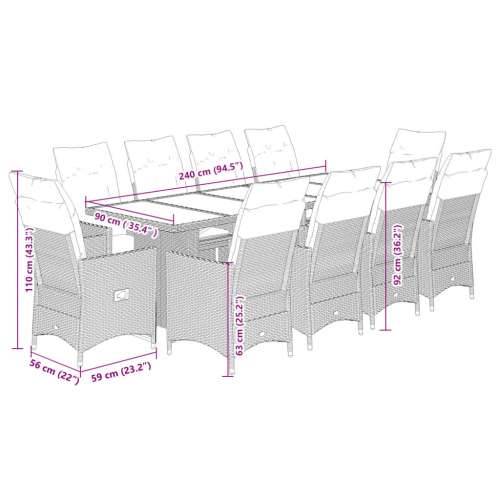 11-dijelni vrtni bistro set od poliratana s jastucima bež - Bež Sa naslonom za noge 10 Cijena