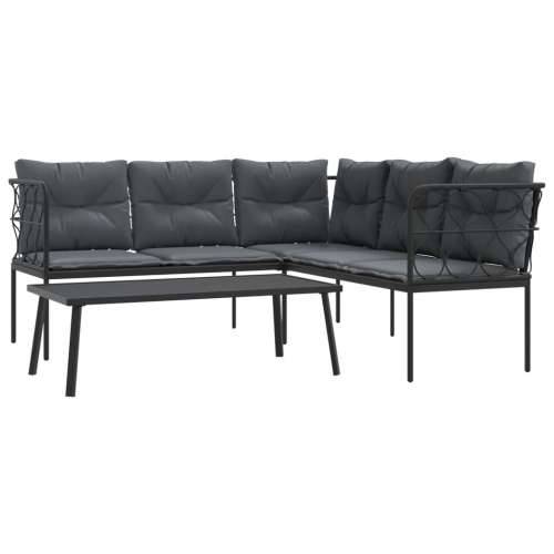 Set vrtnih sofa s jastucima crni od čelika i tekstilena - Uže 1 Cijena