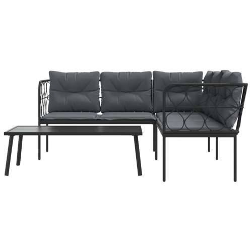 Set vrtnih sofa s jastucima crni od čelika i tekstilena - Uže 1 Cijena