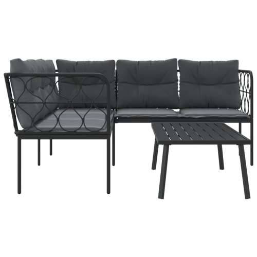 Set vrtnih sofa s jastucima crni od čelika i tekstilena - Uže 1 Cijena