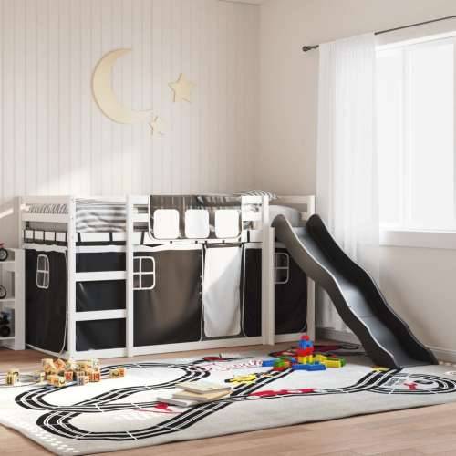 Krevet na kat s toboganom i zavjesama bijelo-crni 90 x 190 cm - Bijela i crna 90 x 190 cm Cijena