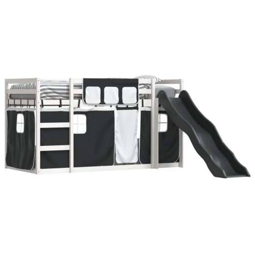 Krevet na kat s toboganom i zavjesama bijelo-crni 90 x 190 cm - Bijela i crna 90 x 190 cm Cijena