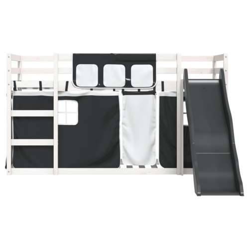 Krevet na kat s toboganom i zavjesama bijelo-crni 90 x 190 cm - Bijela i crna 90 x 190 cm Cijena