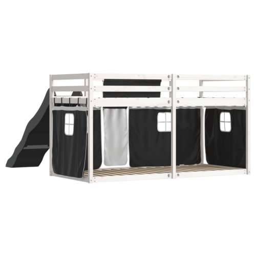 Krevet na kat s toboganom i zavjesama bijelo-crni 90 x 190 cm - Bijela i crna 90 x 190 cm Cijena