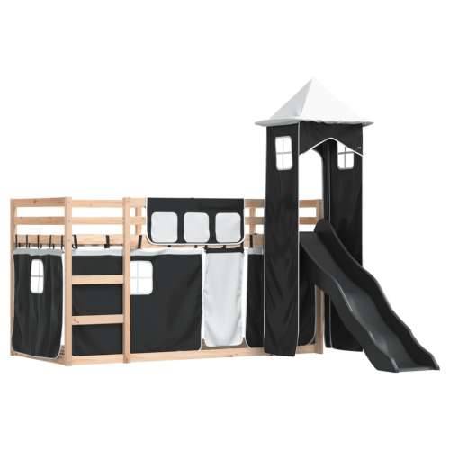 Krevet na kat s toboganom i zavjesama bijelo-crni 90 x 190 cm - Crna 90 x 190 cm Cijena