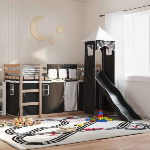 Krevet na kat s toboganom i zavjesama bijelo-crni 90 x 190 cm - Crna 90 x 190 cm Cijena