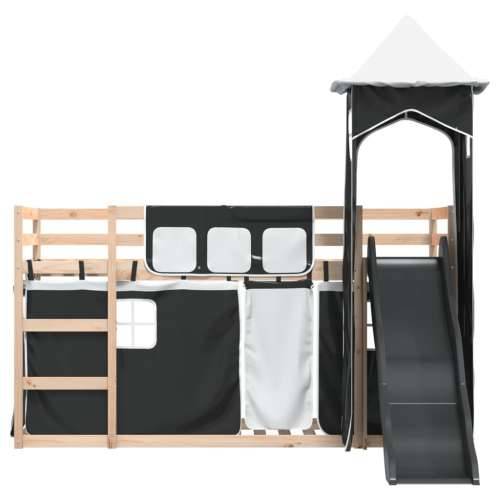 Krevet na kat s toboganom i zavjesama bijelo-crni 90 x 190 cm - Crna 90 x 190 cm Cijena