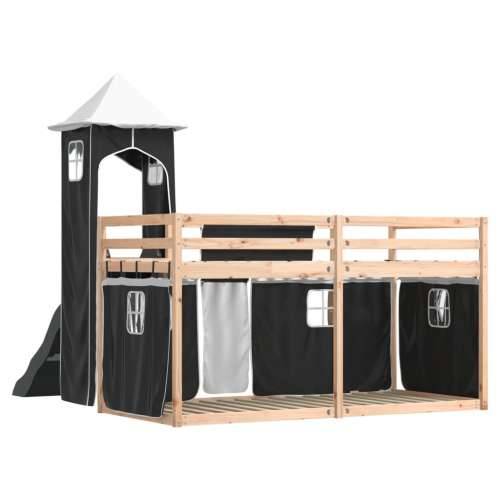 Krevet na kat s toboganom i zavjesama bijelo-crni 90 x 190 cm - Crna 90 x 190 cm Cijena