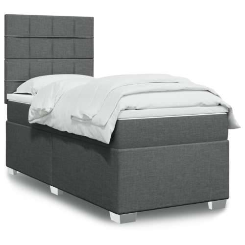 Krevet s oprugama i madracem tamnosivi 90 x 190 cm od tkanine - Tamno siva 90 x 190 cm Blok s kvadratima Cijena