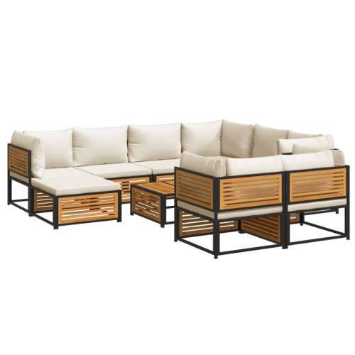 10-dijelna set vrtnih sofa s jastucima masivno bagremovo drvo - Krema 5x kutna + 3x srednja + tabure + stol 1 Cijena
