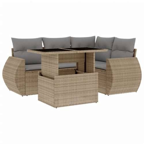 5-dijelni vrtni set sofa s jastucima bež od poliratana - bež i siva bez spremišta 1 Cijena