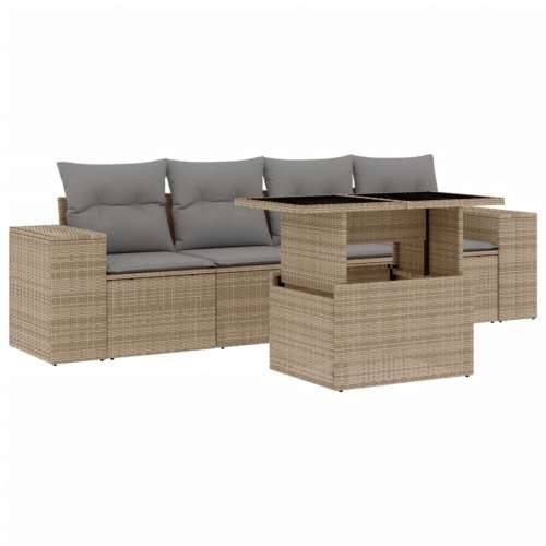 5-dijelni vrtni set sofa s jastucima bež od poliratana - bež i siva bez spremišta 1 Cijena
