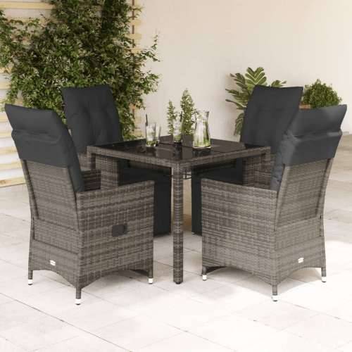 5-dijelni vrtni bistro set od poliratana s jastucima sivi - 90 x 90 x 75 cm Stakl 4 Cijena