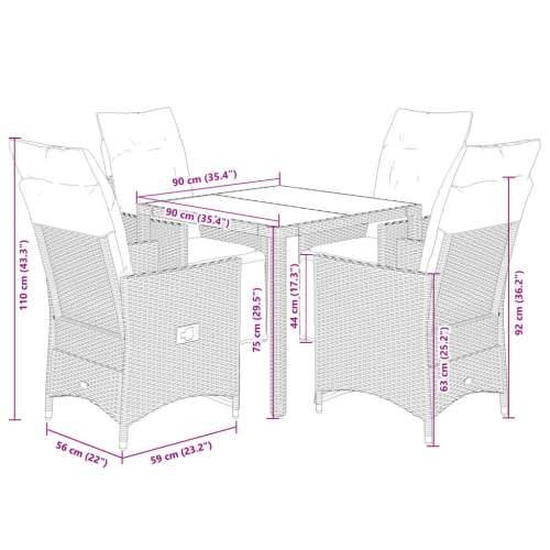 5-dijelni vrtni bistro set od poliratana s jastucima sivi - 90 x 90 x 75 cm Stakl 4 Cijena