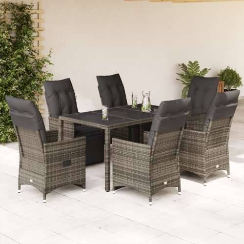 7-dijelni vrtni bistro set od poliratana s jastucima sivi - 150 x 90 x 75 cm Stakl 6 Cijena