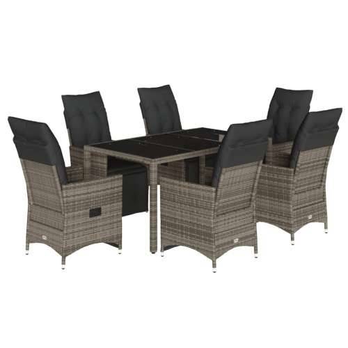 7-dijelni vrtni bistro set od poliratana s jastucima sivi - 150 x 90 x 75 cm Stakl 6 Cijena
