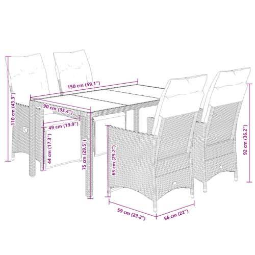 5-dijelni vrtni bistro set od poliratana s jastucima bež - 150 x 90 x 75 cm 4 Cijena