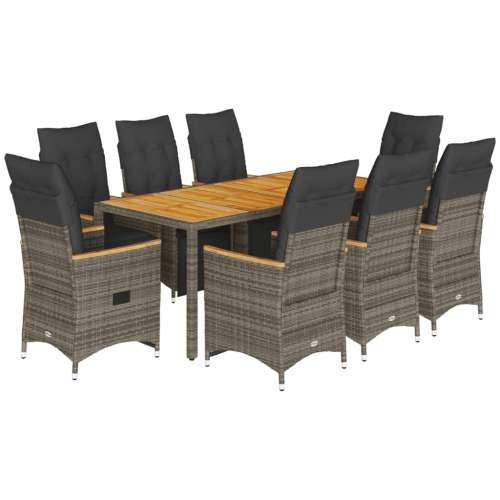 9-dijelni vrtni bistro set od poliratana s jastucima sivi - Siva 190 x 90 x 75 cm 8 Cijena