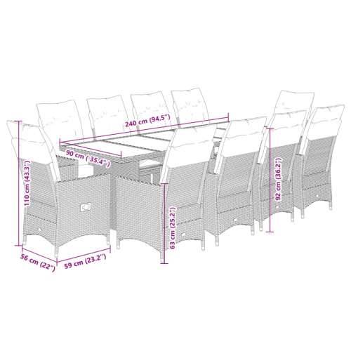 11-dijelni vrtni bistro set od poliratana s jastucima crni - Bez naslona za noge boja drva 10 Cijena