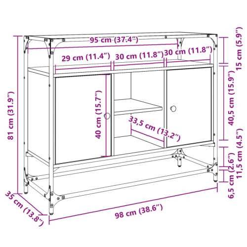 Komoda sa staklenom površinom boja hrasta 98x35x81 cm drvena - Dimljeni hrast 1 Cijena