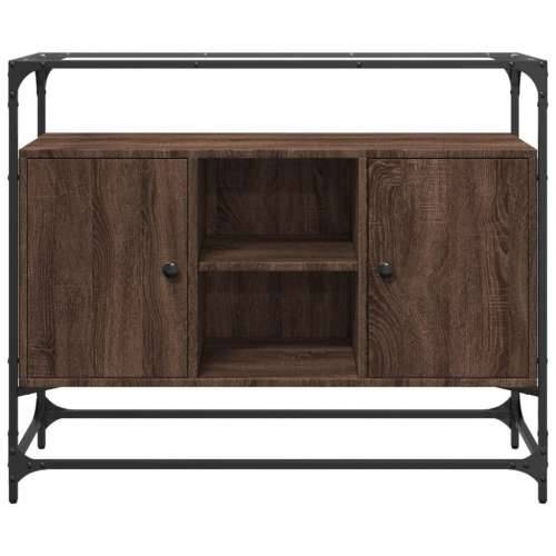 Komoda sa staklenom površinom boja hrasta 98x35x81 cm drvena - Smeđi hrast 1 Cijena