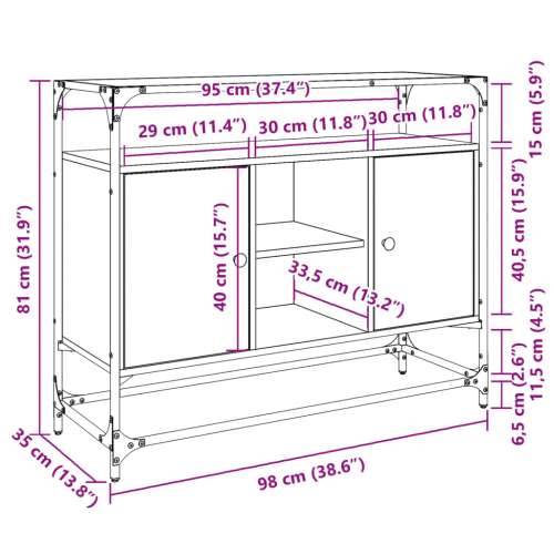 Komoda sa staklenom površinom boja hrasta 98x35x81 cm drvena - Smeđi hrast 1 Cijena