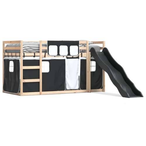 Krevet na kat s toboganom i zavjesama bijelo-crni 90 x 190 cm - Crna 90 x 190 cm Cijena