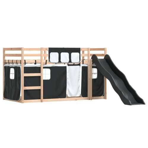 Krevet na kat s toboganom i zavjesama bijelo-crni 90 x 190 cm - Crna 90 x 190 cm Cijena
