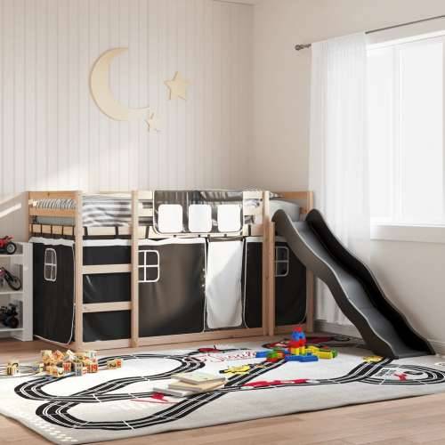 Krevet na kat s toboganom i zavjesama bijelo-crni 90 x 190 cm - Crna 90 x 190 cm Cijena