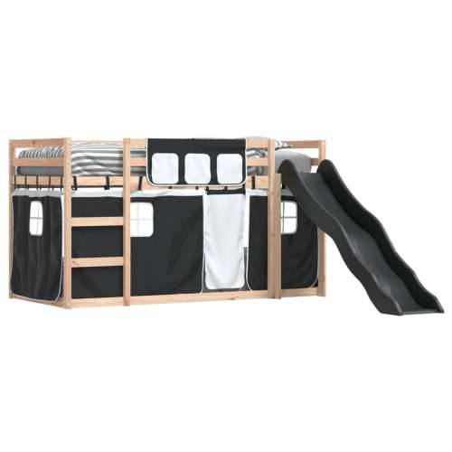 Krevet na kat s toboganom i zavjesama bijelo-crni 90 x 190 cm - Crna 90 x 190 cm Cijena