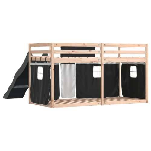 Krevet na kat s toboganom i zavjesama bijelo-crni 90 x 190 cm - Crna 90 x 190 cm Cijena