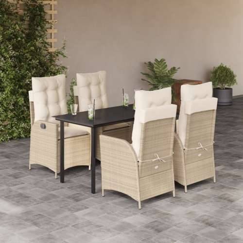 Vrtna garnitura - 5-dijelni vrtni blagovaonski set od poliratana s jastucima bež - 140 x 70 x 74 cm Bez naslona za noge 4 Cijena