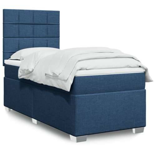 Krevet s oprugama i madracem plavi 90 x 190 cm od tkanine - Plava 90 x 190 cm Blok s kvadratima Cijena