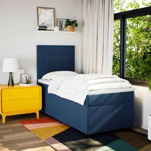 Krevet s oprugama i madracem plavi 90 x 190 cm od tkanine - Plava 90 x 190 cm Blok s kvadratima Cijena