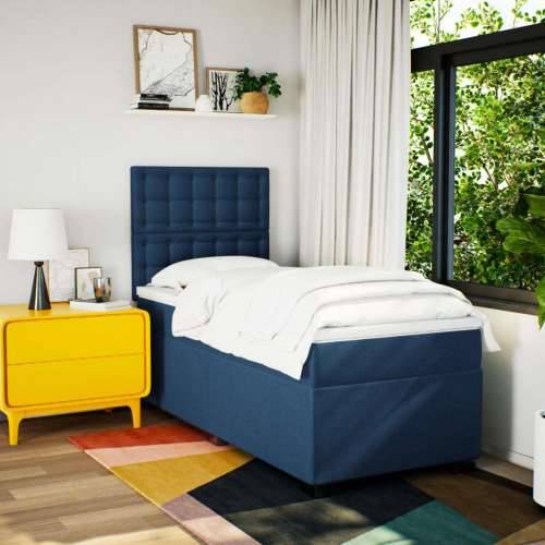 Krevet s oprugama i madracem plavi 90 x 190 cm od tkanine - Plava 90 x 190 cm gumbi Cijena