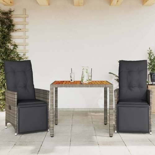 3-dijelni vrtni bistro set od poliratana s jastucima sivi - 90 x 90 x 75 cm boja drva 2 Cijena