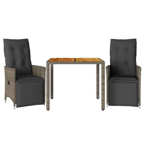 3-dijelni vrtni bistro set od poliratana s jastucima sivi - 90 x 90 x 75 cm boja drva 2 Cijena