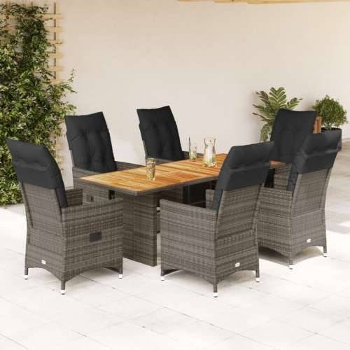 7-dijelni vrtni bistro set od poliratana s jastucima sivi - 190 x 80 x 75 cm boja drva 6 Cijena