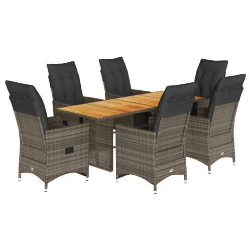 7-dijelni vrtni bistro set od poliratana s jastucima sivi - 190 x 80 x 75 cm boja drva 6 Cijena