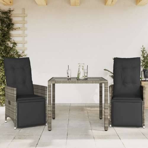 3-dijelni vrtni bistro set od poliratana s jastucima sivi - 90 x 90 x 75 cm Stakl 2 Cijena