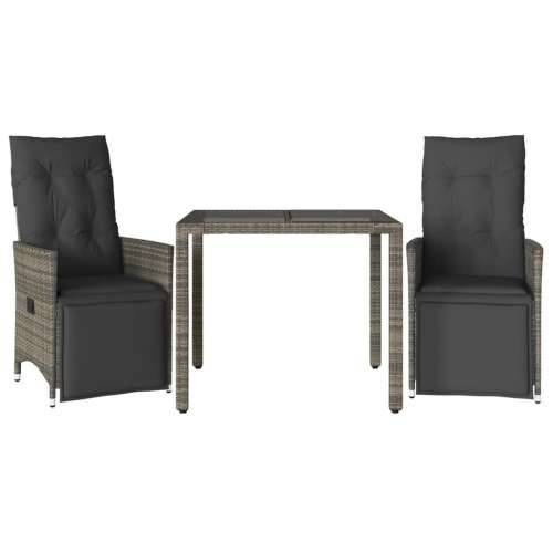 3-dijelni vrtni bistro set od poliratana s jastucima sivi - 90 x 90 x 75 cm Stakl 2 Cijena
