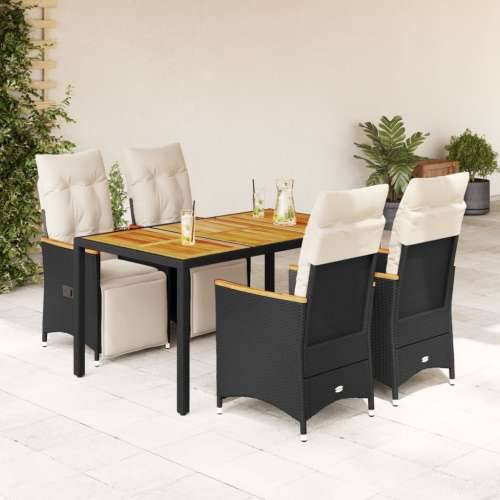 5-dijelni vrtni bistro set od poliratana s jastucima crni - Krema 150 x 90 x 75 cm 4 Cijena