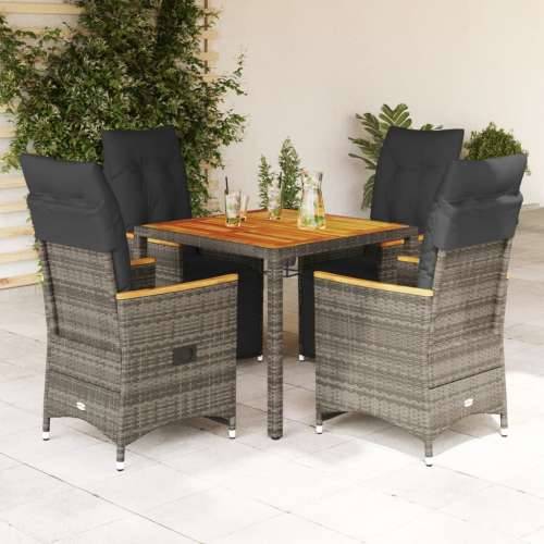 5-dijelni vrtni bistro set od poliratana s jastucima sivi - Siva 90 x 90 x 75 cm 4 Cijena