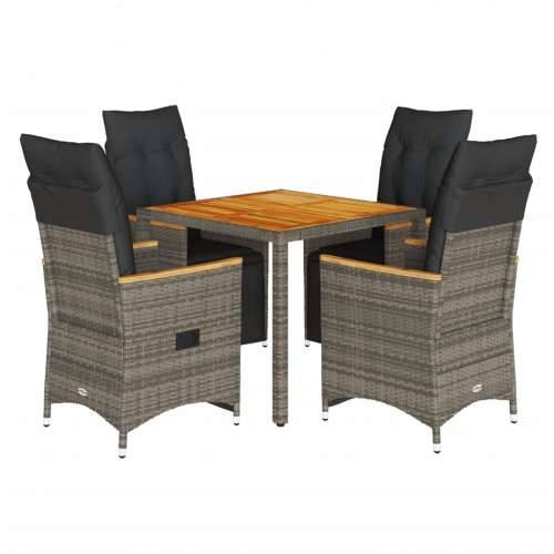 5-dijelni vrtni bistro set od poliratana s jastucima sivi - Siva 90 x 90 x 75 cm 4 Cijena