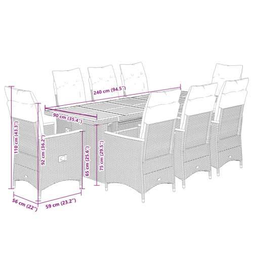 9-dijelni vrtni bistro set od poliratana s jastucima crni - Bez naslona za noge 8 Cijena
